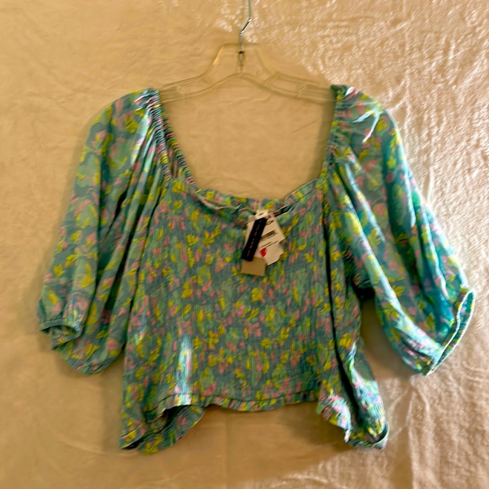 BP Nordstrom Pastel Floral Rayon Off the Shoulder Crop Top BOHO Blouse